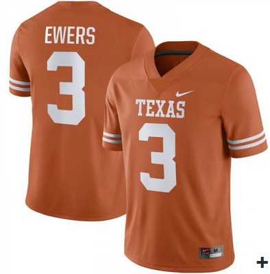 Mens Texas Longhorns #3 Quinn Ewers Orange Stitched Jersey Dzhi